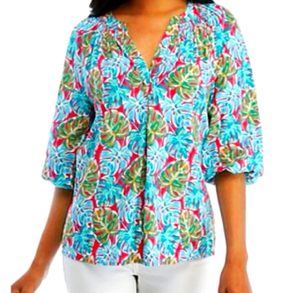 Crown & Ivy Palm Frond Leaf Blouse Swing Top - Picture 1 of 6